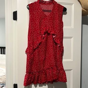 Red polka dot sleeveless dress
